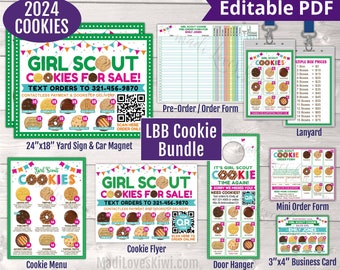 2024 LBB Printable Girl Scout Cookie Marketing Kit, Editable Yard Sign Menu, Order Form Sale Flyer Car Magnet Lanyard Thank You Card QR Code