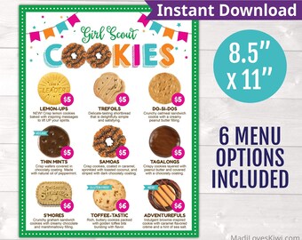 2022 LBB Girl Scout Cookie Menu Instant Download - 4 Price Options, 8.5x11 Printable Flyer Brownie Baker Chart, Troop Leader Booth Sign Tool