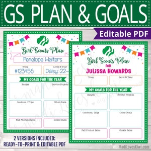 Printable Scout Plan & Goal Planner, Editable Troop Meeting Activity, All Level Member Girl Leader Instant Download, Year Cookie Sale Badge