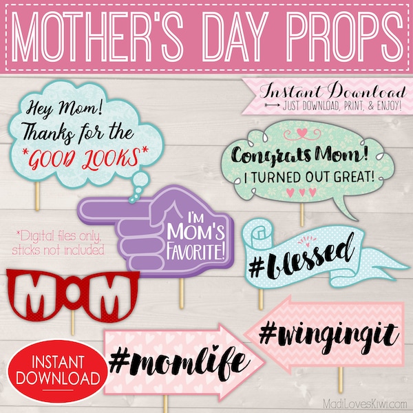 Mother's Day Photo Booth Prop, Happy Mother Sign, Printable Photobooth Idea, Funny Mom Saying, DIY Party Decor Instant Download Gift Digital