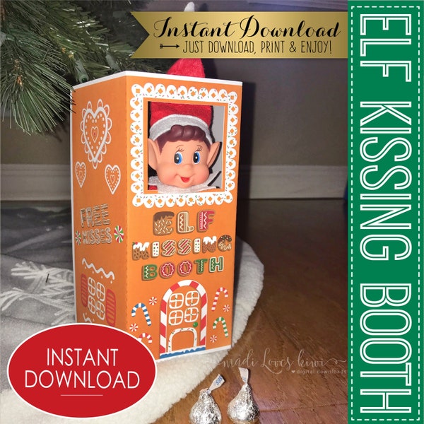 Gingerbread House Elf Kissing Booth Printable, Funny Christmas Activity Prop Idea, DIY Xmas Accessory Instant Download, Mini North Pole Game