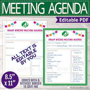 Editable Scout Meeting Agenda, Printable Girl Troop Leader Planner, Activity Log Instant Download Weekly Badge Sheet Chart Monthly Event PDF image 1