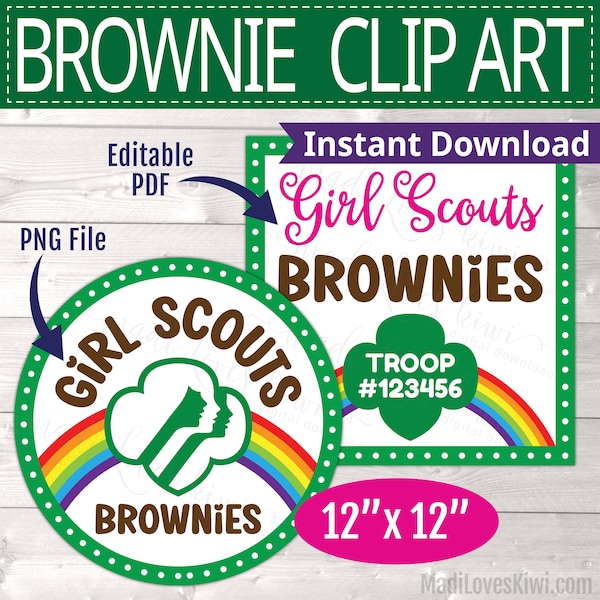 Printable Scout Brownie Troop Clip Art File, Editable Trefoil Clipart Graphic Instant Download PDF Branding PNG Circle Girl Logo Sticker DIY