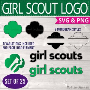 Girl Scout Logo SVG & PNG Files - Set of 25, Trefoil Monogram for Cricut Silhouette, Troop Leader Instant Download Cookie Clip Art Craft Cut