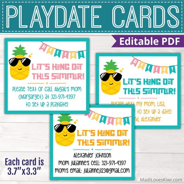 Editable Playdate Calling Card for Kid Printable, Summer Play Date Invite Instant Download, End of Year, Keep in Touch, Last Day of School