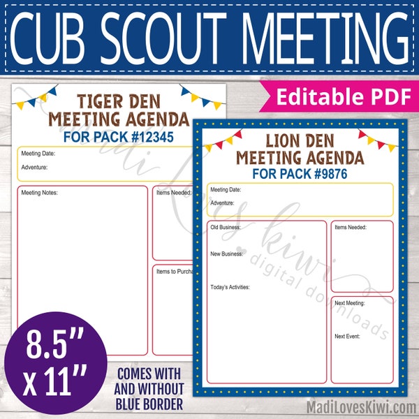 Cub Scout Den Meeting Planner Etsy
