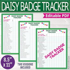 Printable Scout Daisy Badge Tracker, Editable Troop Leader Organizer, Girl Member Journey Award Log Download Form, Petal Leave Pin Instant