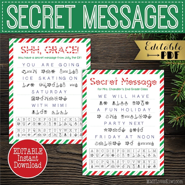 Editable Secret Message from Elf, Printable Christmas Worksheet Instant Download, Santa Letter Code, Winter Holiday Puzzle, North Pole Prop