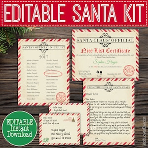 Editable Santa Letter Kit, Customized Nice List Certificate from Claus, Printable Christmas Eve Box Idea Reusable PDF Mail Instant Download