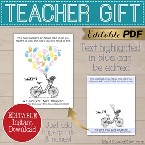 Vintage Bicycle With Balloon Fingerprint Wall Art, Printable Teacher ...