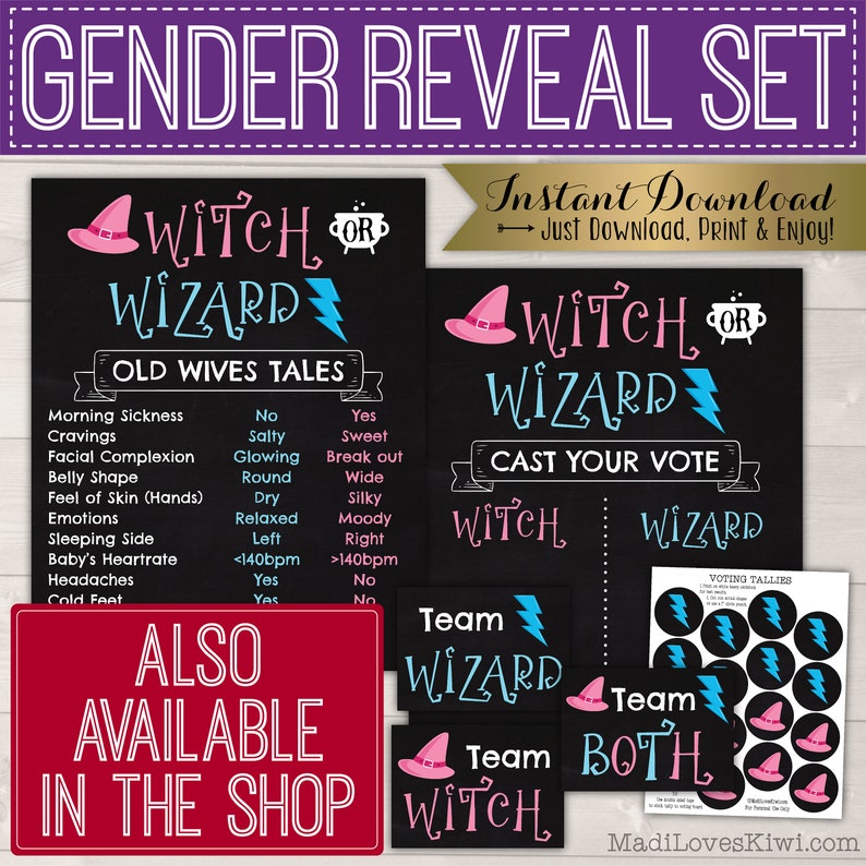 Printable Witch or Wizard Gender Reveal Banner Green Purple Etsy