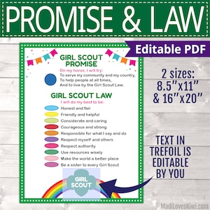 Printable Scout Promise and Law Poster - COMMUNITY, Editable Girl Troop ...