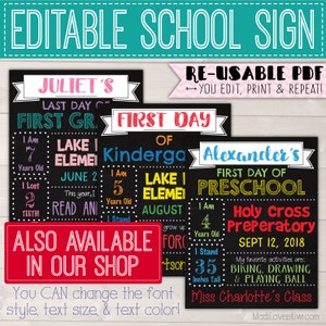 First Day of School Sign Reusable, Last Day Chalkboard Photo Prop ...