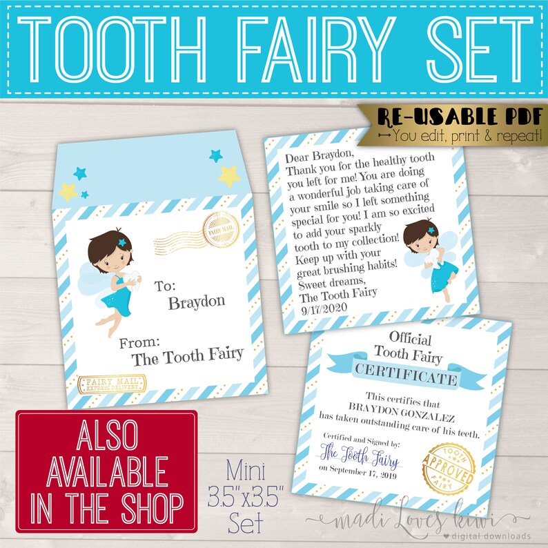 boy tooth fairy letter instant download kit pdf teeth etsy