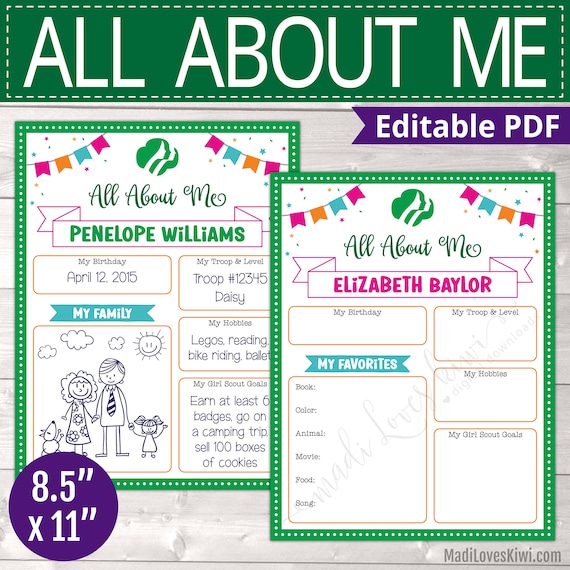 Printable All About Me Girl Scout Activity, Editable New Member Introduction For All Level, Troop Leader Instant Download, Daisy Intro Sheet Il_570xn