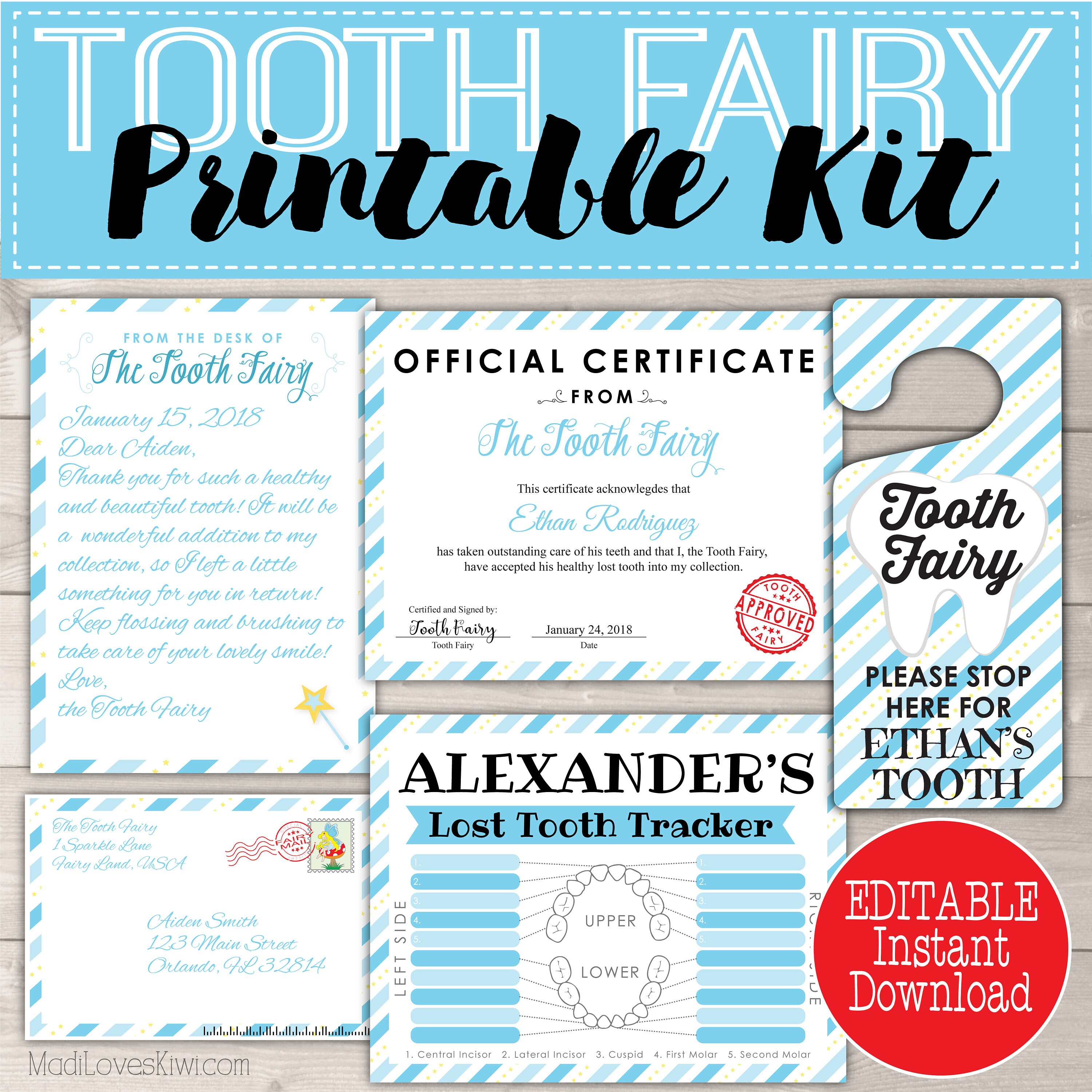 boy tooth fairy letter instant download kit pdf teeth etsy