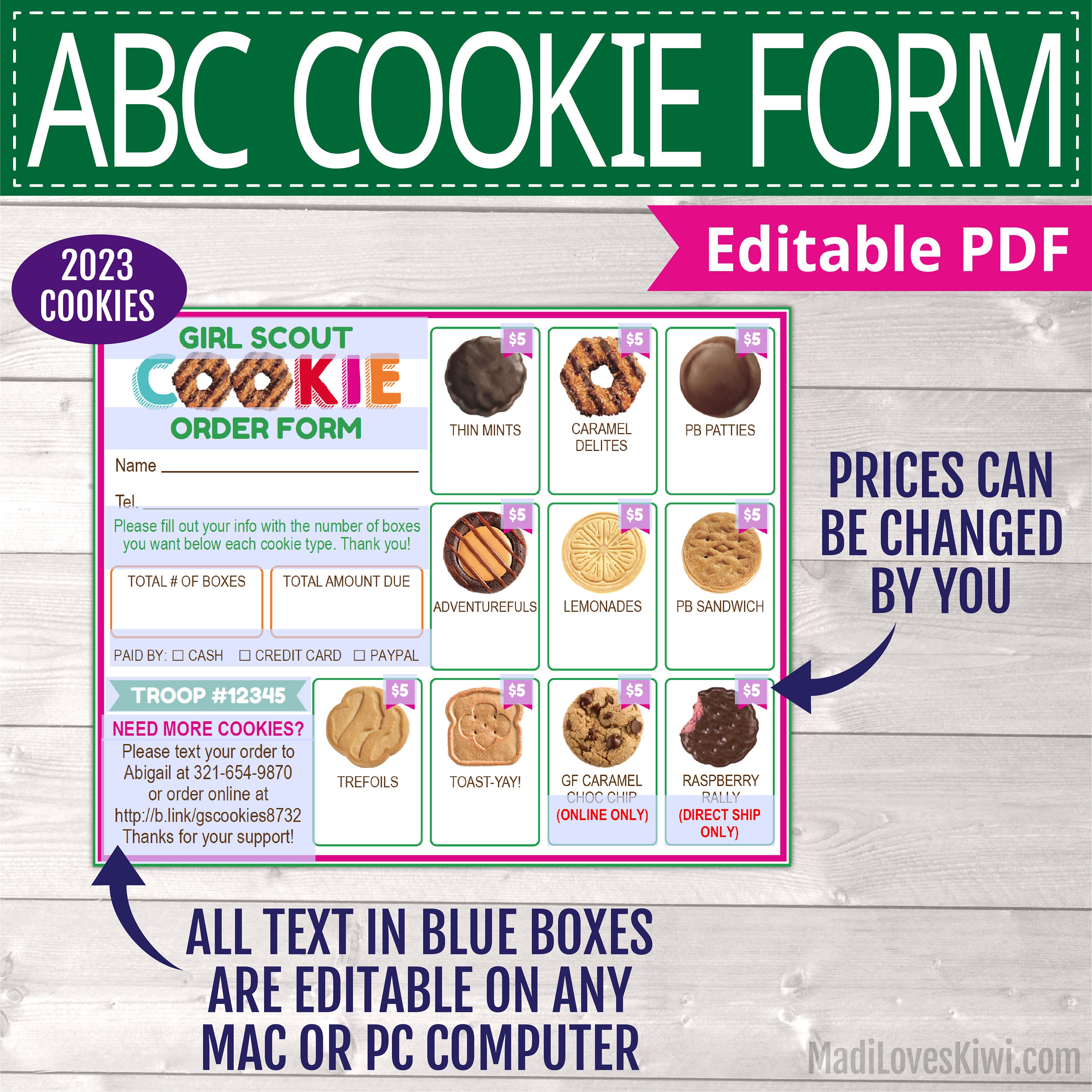 2023 Printable ABC Girl Scout Order Form Editable Cookie - Etsy