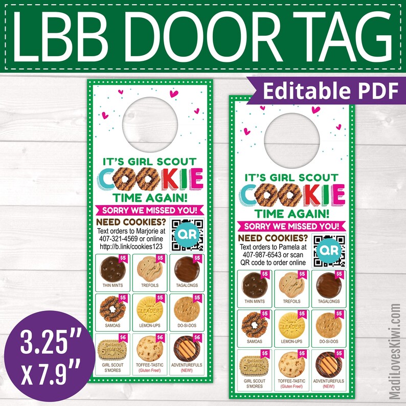 LBB Girl Scout Cookie Door Hanger with QR Code, Printable Menu Sign, Editable Order Form Price List, Digital Donation Instant Download Gift 