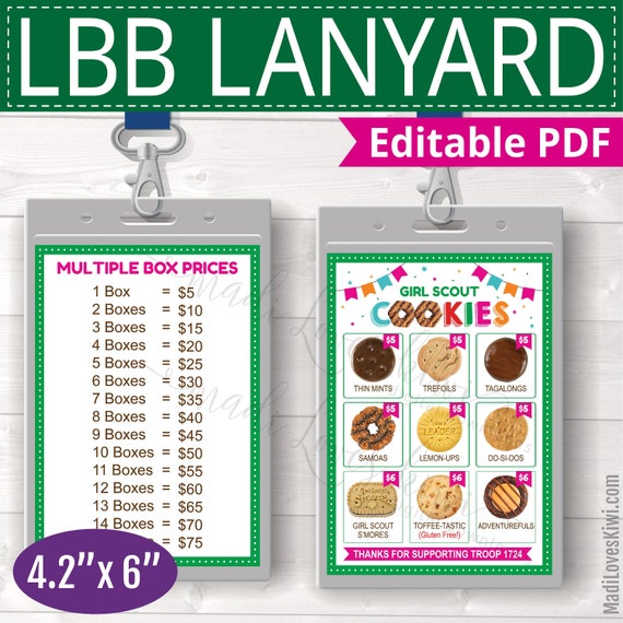 2023 LBB Girl Scout Cookie Menu Lanyard, Editable Price List Instant