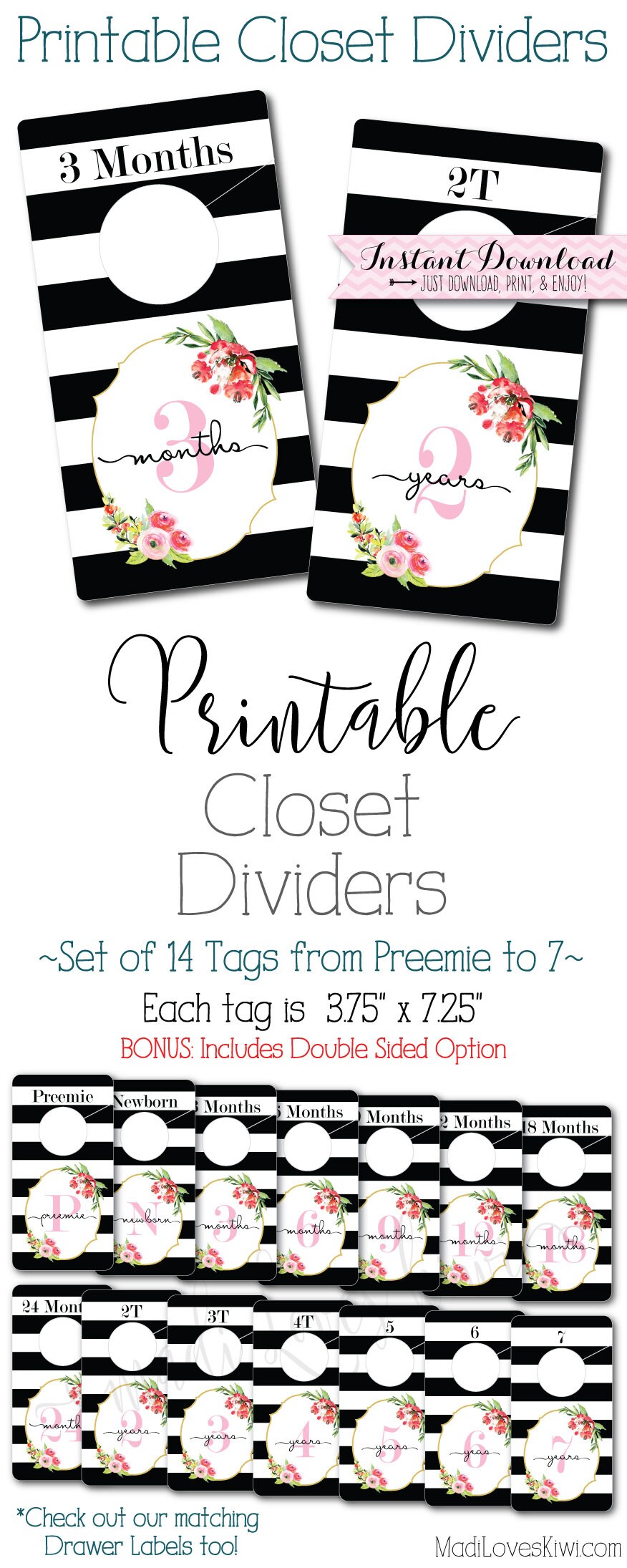 Printable Baby Closet Dividers Digital Floral Nursery | Etsy