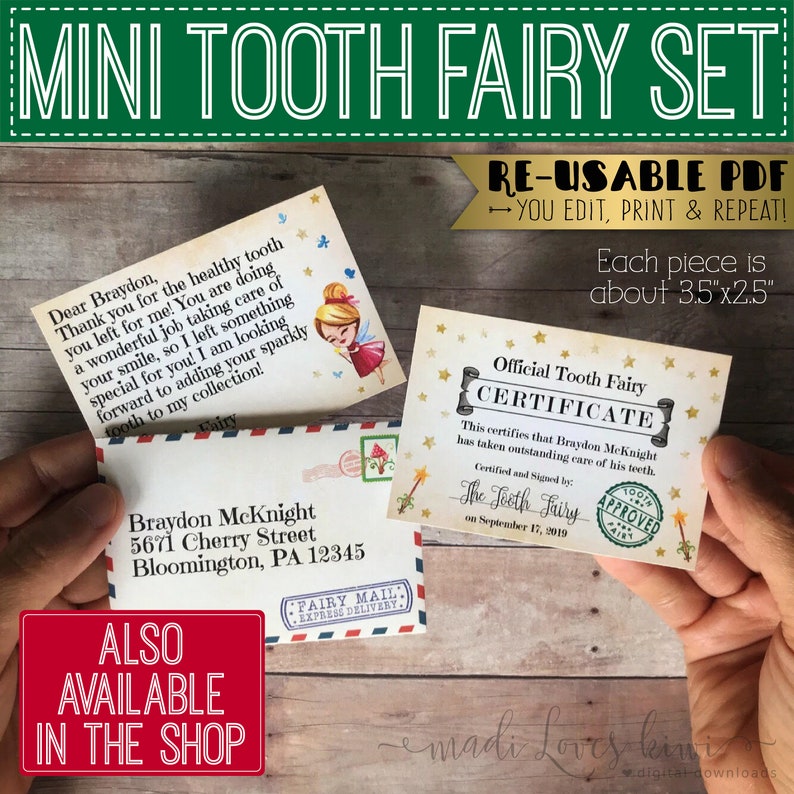 Personalized Tooth Fairy Letter Kit Boy, Printable Download First Lost Tooth Note Set Envelope Template PDF Digital Gift Idea No Teeth Cards image 9