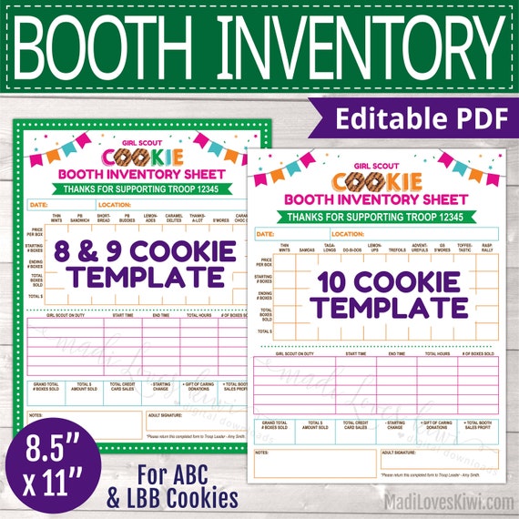 Editable Girl Scout Booth Tally Sheet, Printable LBB & ABC Cookie Sales Inventory Form, Troop Leader Event Profit Tracker Instant Download Il_570xn