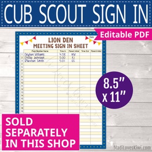 Printable Cub Scout Roster PDF Template, Editable Pack Member List, BSA ...