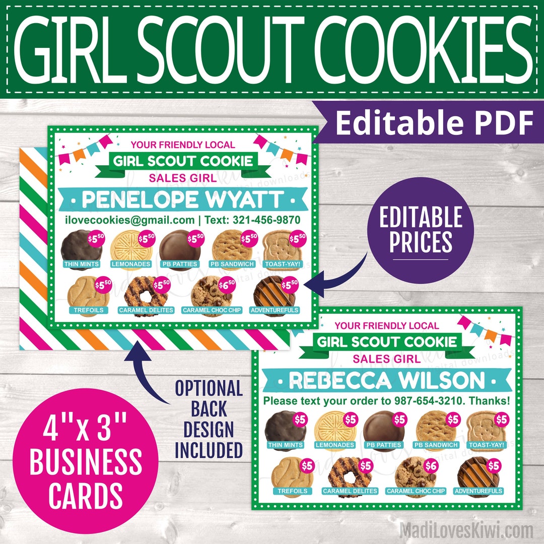 2024 ABC Printable Girl Scout Business Card, Editable Cookie Menu ...