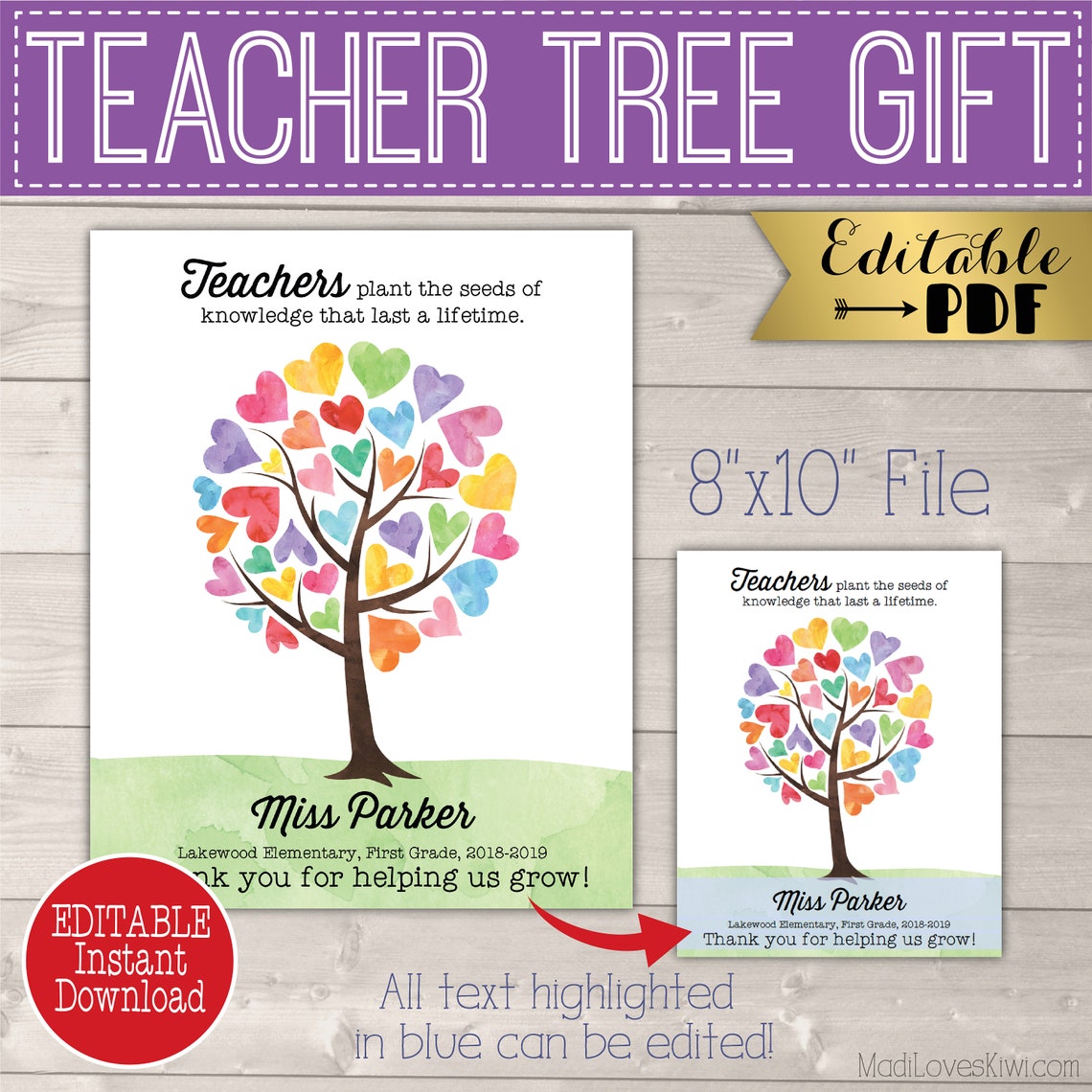 Printable Teacher Appreciation Gift Personalized Teacher - Etsy