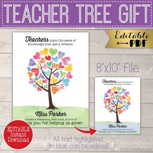 Printable Teacher Appreciation Gift, Personalized Teacher Tree, Digital ...