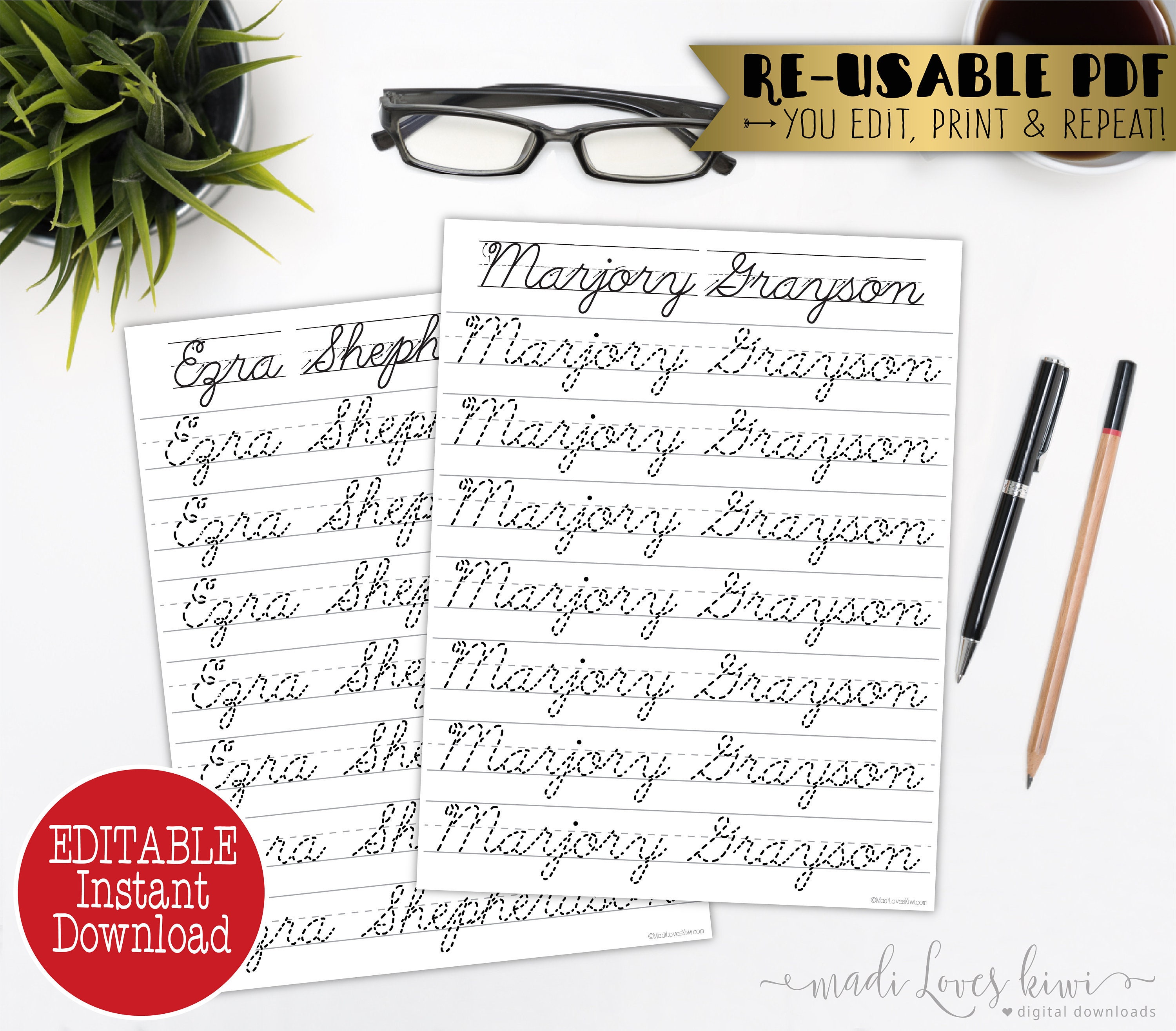 Cursive Name Writing Worksheet Editable Script Handwriting  Etsy