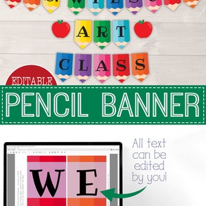 Personalized Rainbow Welcome Banner, Printable Pencil Back to School Decor, Pennant Classroom Bunting, Teacher Decorations Digital Download image 10