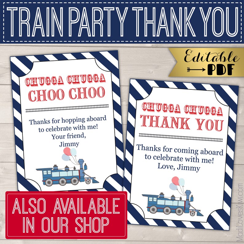 Vintage Train Birthday Invitation, Printable Ticket Party Invite, Digital Chugga Choo Editable PDF Template Blue Boy Instant Download Ideas image 8