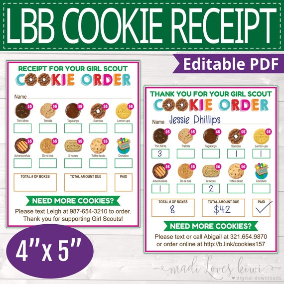 2022 LBB Girl Scout Cookie Thank You Card, Printable Order Receipt, Editable Troop Booth Note for Marketing PDF, Price Tag Instant Download Il_570xn
