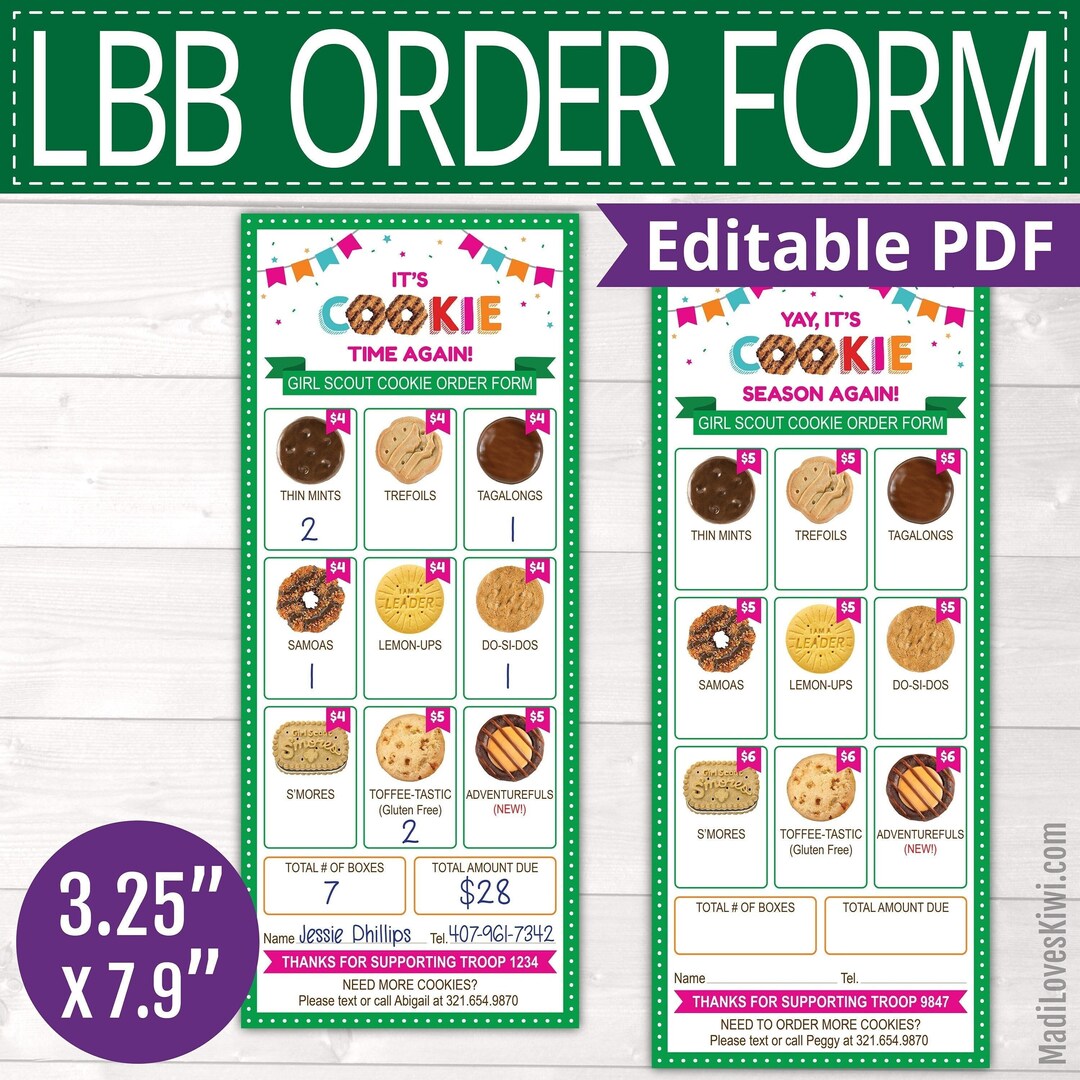 2024 LBB Girl Scout Order Form Printable, Cookie Lineup Menu Editable