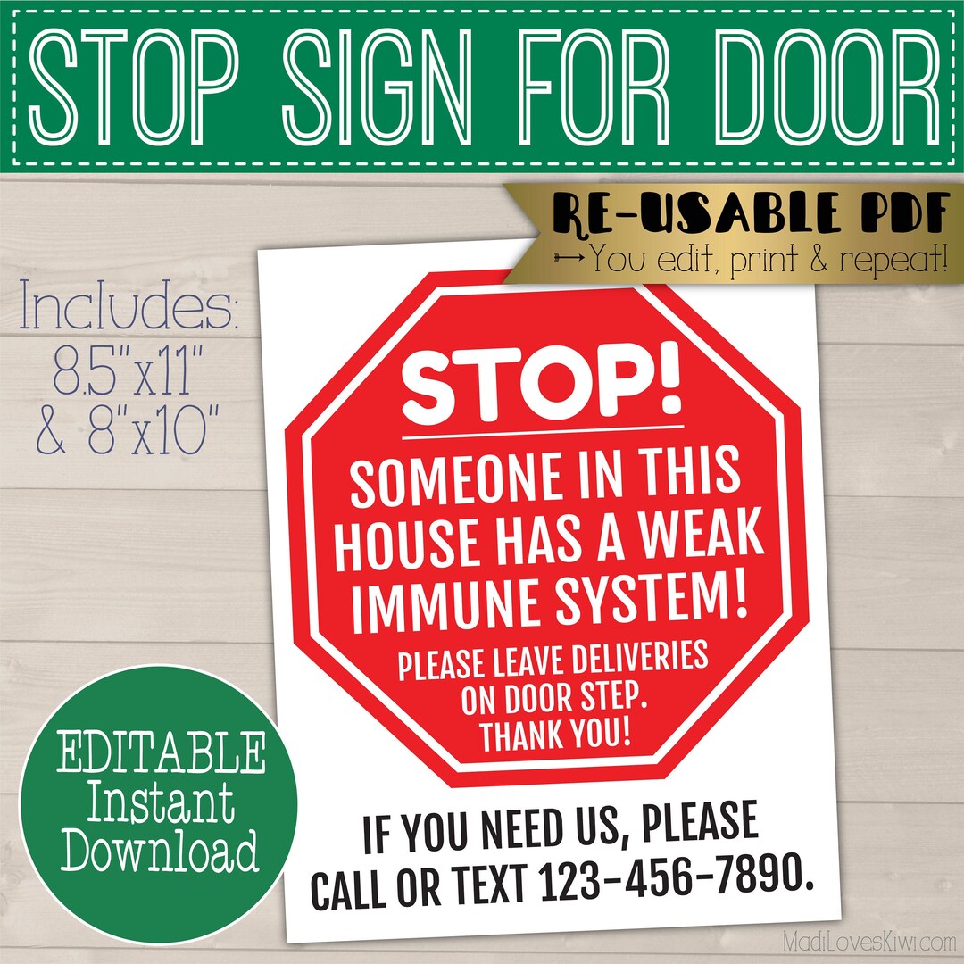 Editable Weak Immune System Door Sign, Immunocompromised Stop Sign for ...
