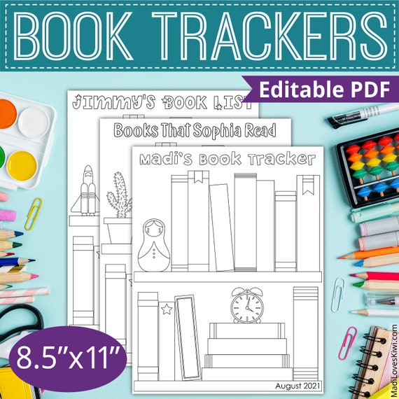 Personalized Kids Book List Printable, To Read Tracker Page for Bullet Journal, Editable Girl Boy Bookshelf Reading Instant Download Log DIY Il_570xn