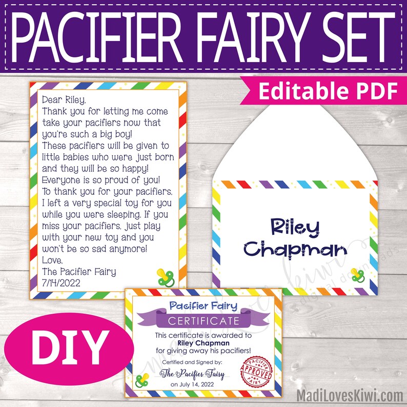 Printable Pacifier Fairy Letter PDF Personalized Binky Etsy Canada
