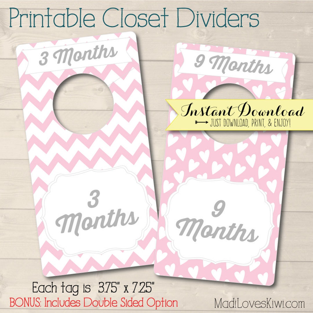 Baby Closet Dividers, Printable Dividers, Printable Nursery Closet