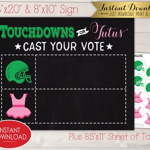 Touchdowns or Tutus Gender Reveal Voting Board, Printable Pink &amp; Green ...