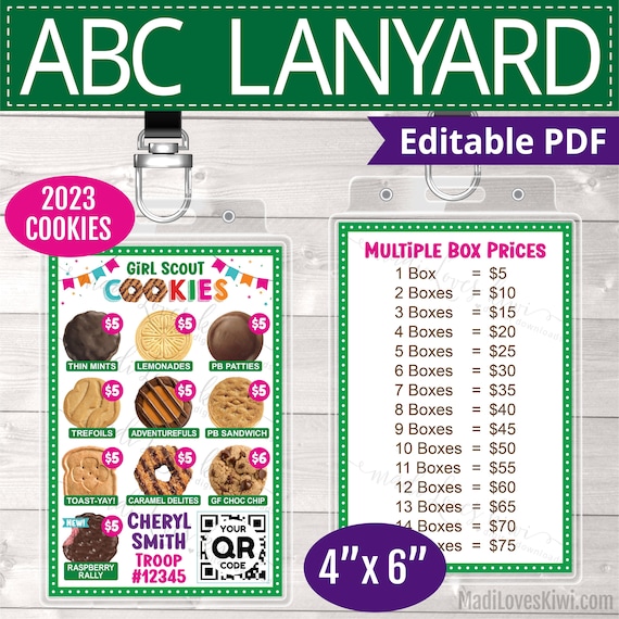 2023 ABC Printable Girl Scout Cookie Lanyard, Editable Menu Price Chart Box Pricing List Instant Download Booth Sign Marketing PDF Sale Idea Il_570xn