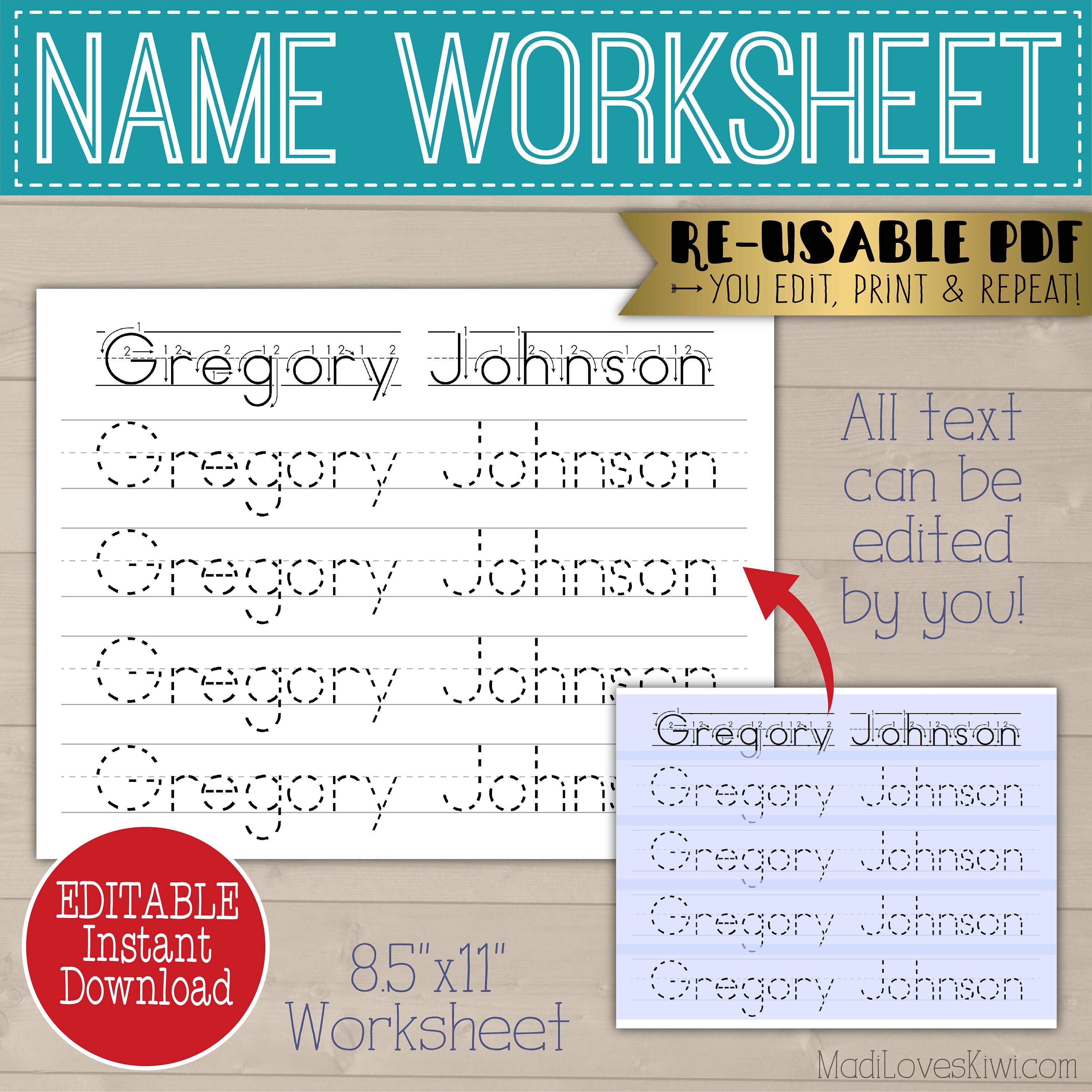 printable name writing worksheet editable handwriting print etsy