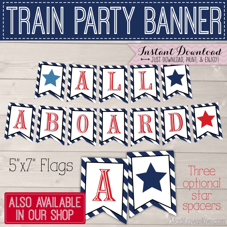 Editable Train Party Banner, Printable Happy Birthday Pennant, Customized Blue Decoration for Boy Digital DIY Bunting Decor Instant Download image 10