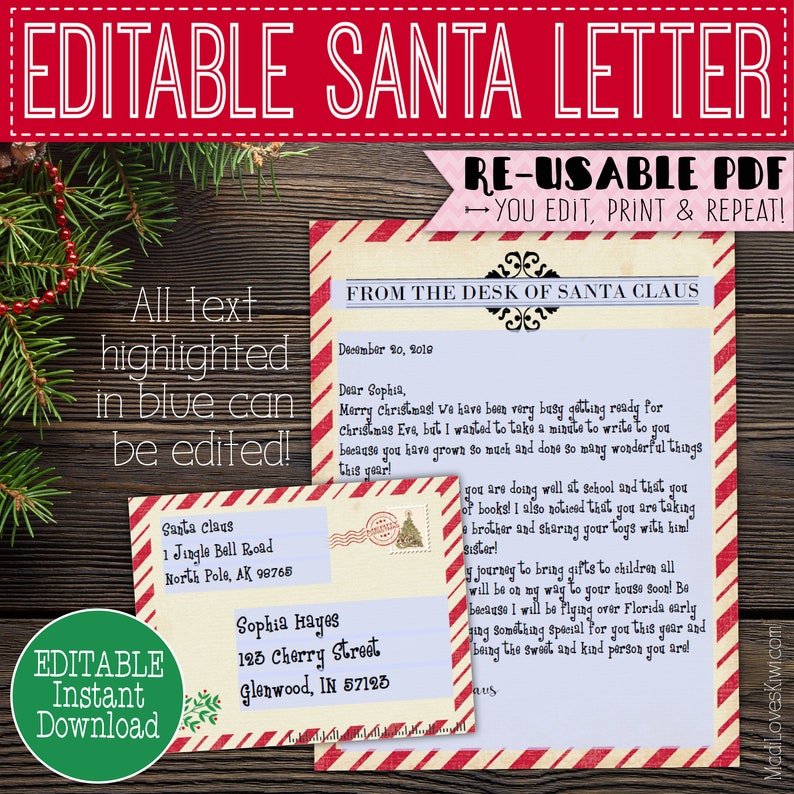 Printable Letter From Santa Claus Customized Santa Letter Etsy
