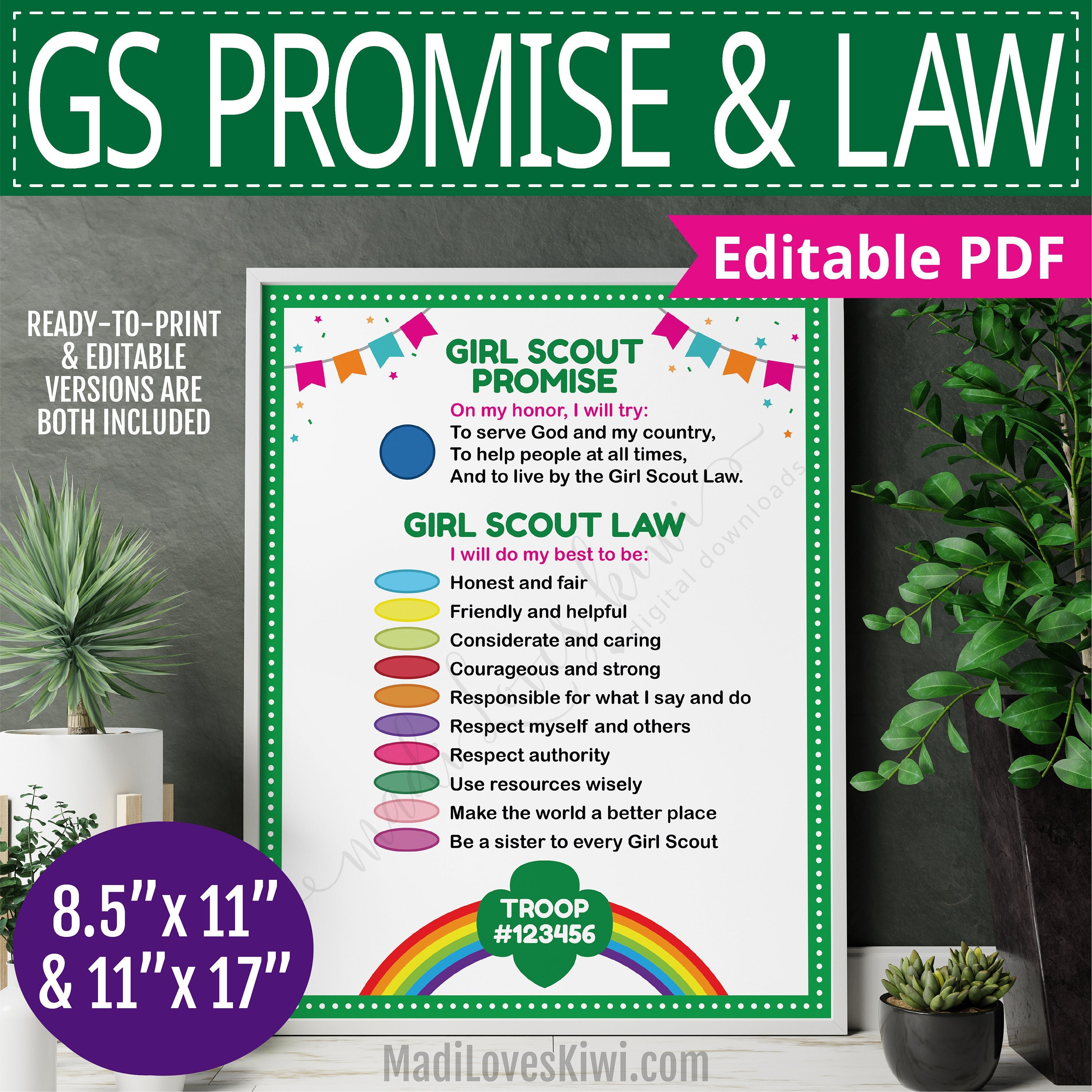 Printable Girl Scout Promise and Law Poster for Troop, 8.5x11 Editable Daisy  Petal Sign Instant Download, Digital Handout Template Activity - Etsy