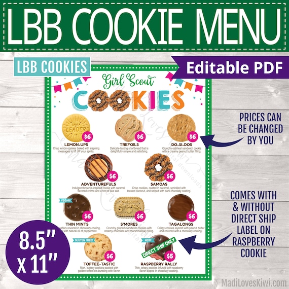 2023 LBB Girl Scout Cookie Menu, Printable Booth Sign Instant Download, Editable Price List Digital Pricing Flyer Marketing P-D-F Sale Flier Il_570xn