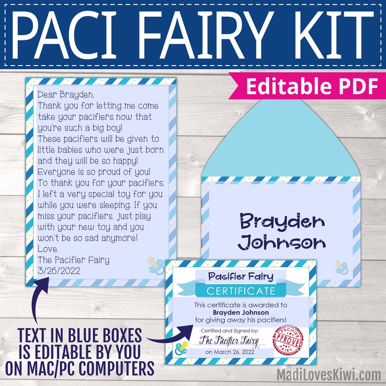 Printable Blue Pacifier Fairy Letter For Boy Personalized Etsy Australia