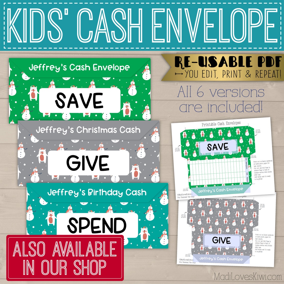 Printable Cash Envelopes for Kid Save Give Spend Editable - Etsy