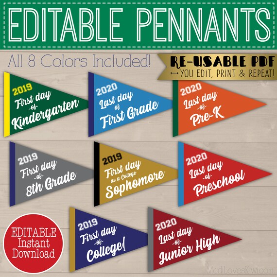 thumbnail image 2 of First Day Of 1st School Pennant Flag, Back To School Printable Sign 2 of 13