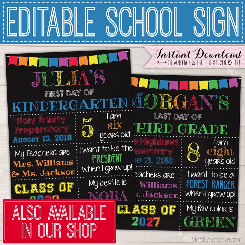 Pencil First Day of School Photo Prop Printable, Crayon 1st Day Sign Reusable, Last Day Editable Booth Digital For Teacher End Year Back to image 6